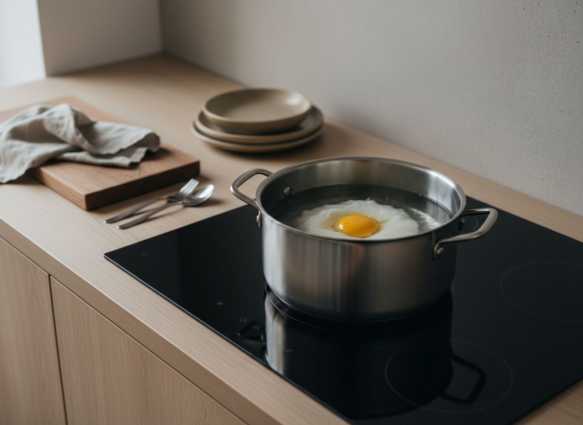 Mientras las migas se hacen, escalfa los huevos