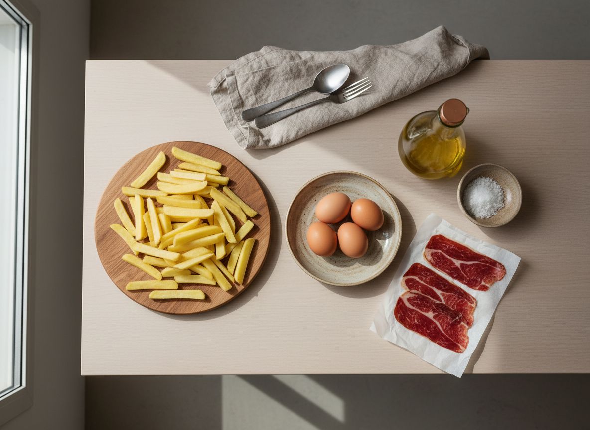 Huevos Rotos con Jamón Ibérico y Patata Confitada — ingredientes
