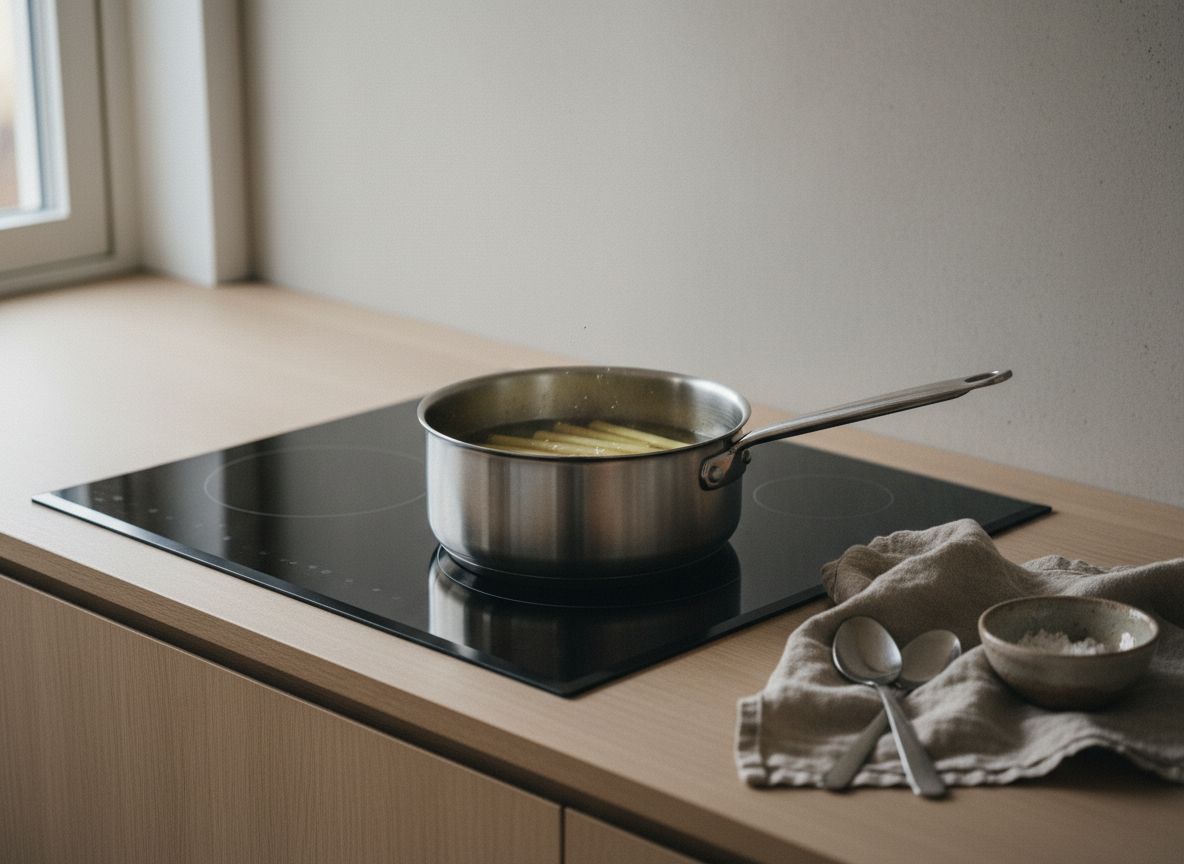 Coloca las patatas en una sartén honda o cazuela y cúbrelas con los 600 ml de aceite frío, sin que sobresalgan