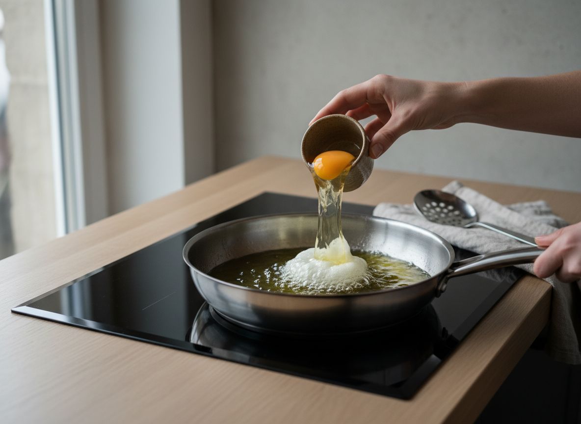 Casca cada uno de los 4 huevos en un vasito individual, comprobando que la yema esté intacta