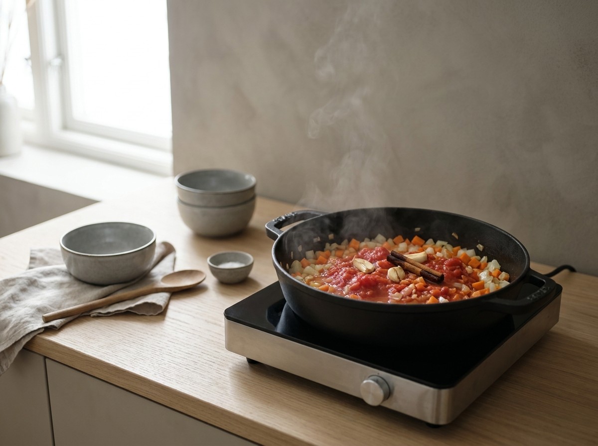 Sofrito con tomate y canela para el estofado
