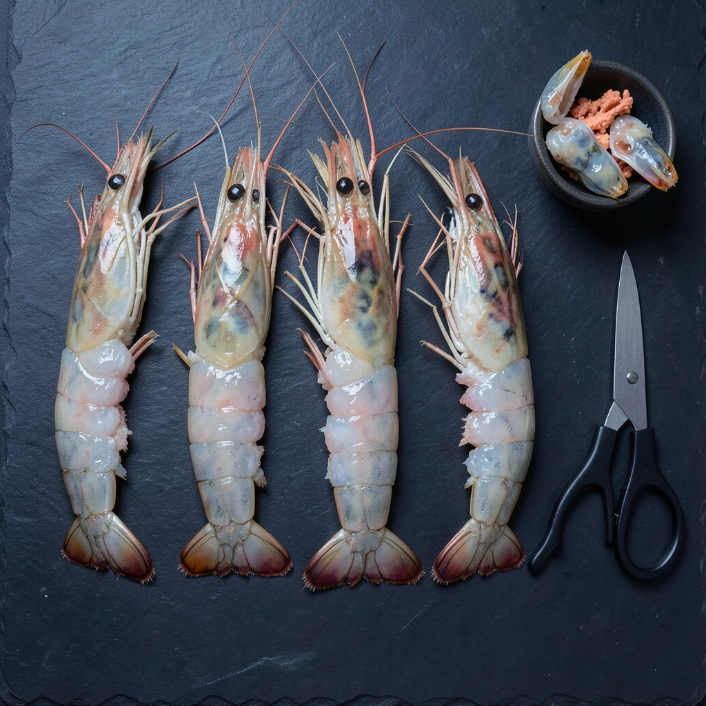 Langostinos de Sanlúcar pelados con cola intacta