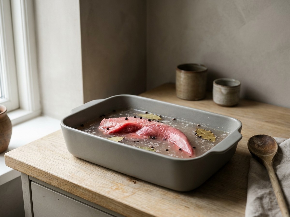Lengua de ternera curándose en salmuera con especias