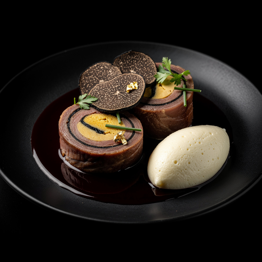 Liebre a la royale con foie gras y trufa negra, salsa de sangre