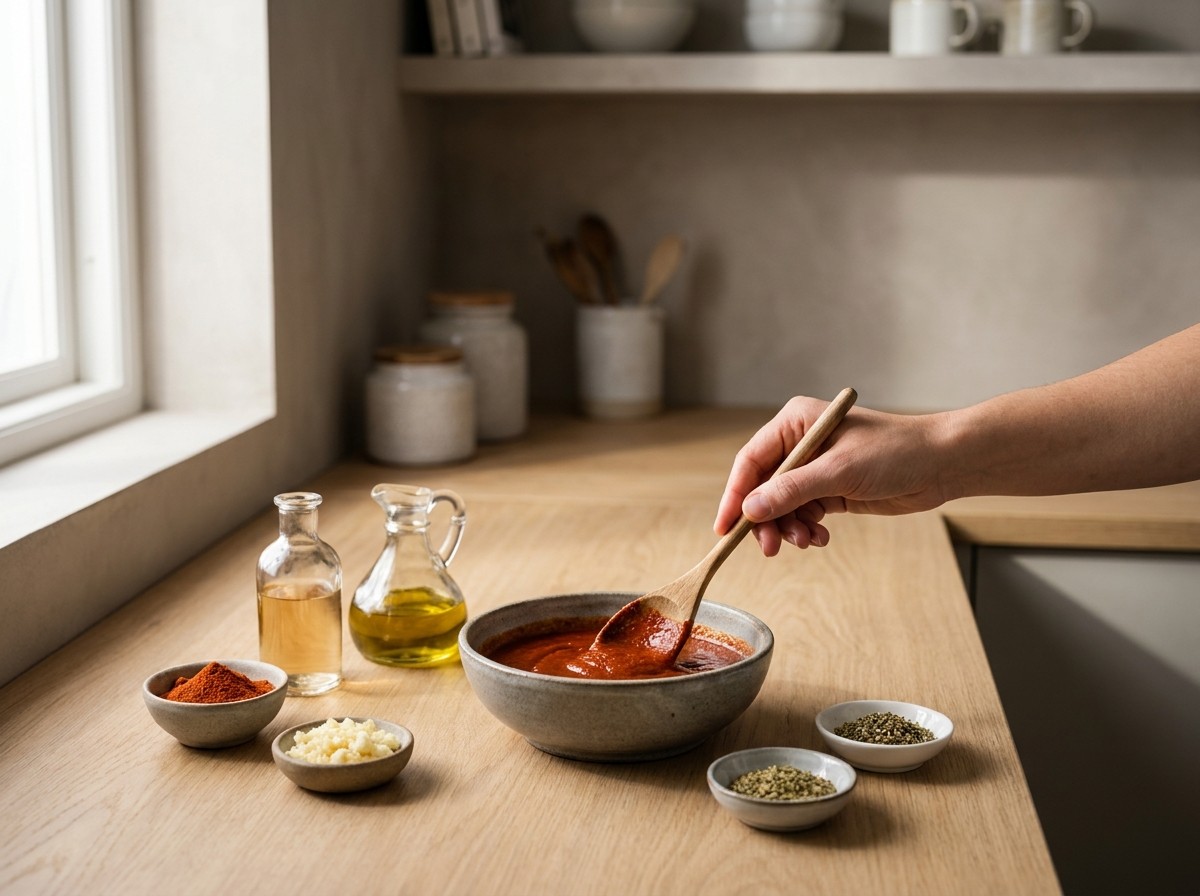 Adobo rojo de pimentón mezclándose en un bol