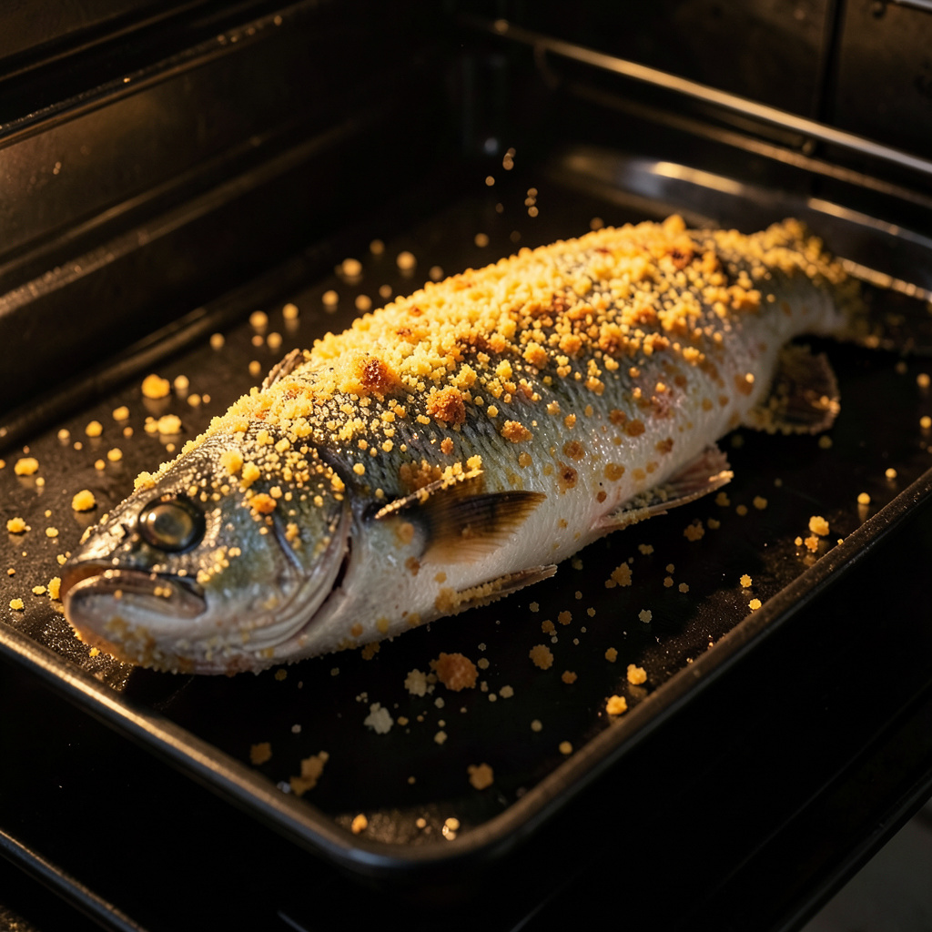 Lubina en horno con costra dorada perfectamente formada