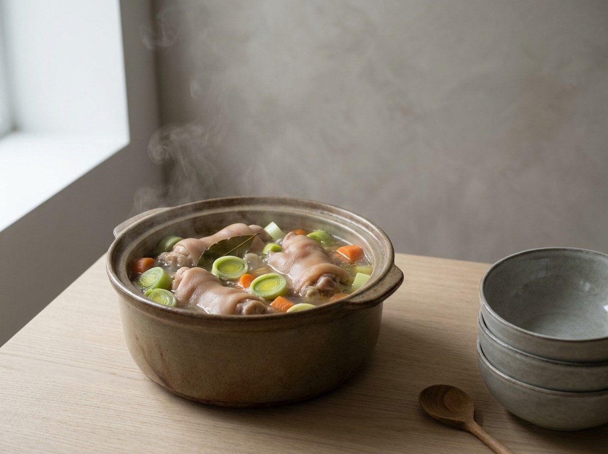 Manitas cociéndose melosas con verduras a fuego suave