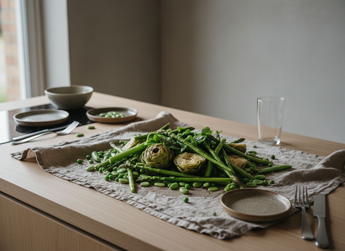 Escurre todas las verduras muy bien sobre un paño limpio extendido, en una sola capa, y déjalas secar 10 minutos