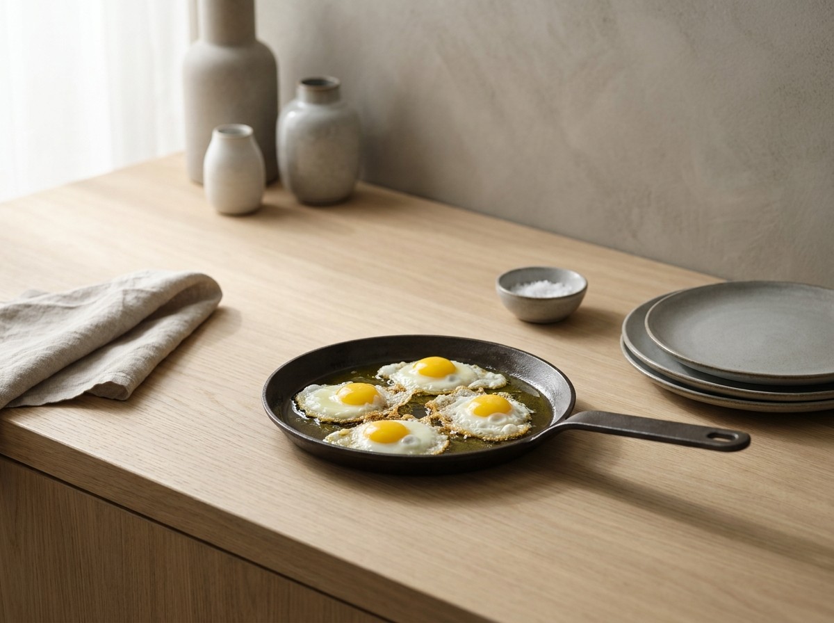 Huevos de codorniz friéndose con la puntilla