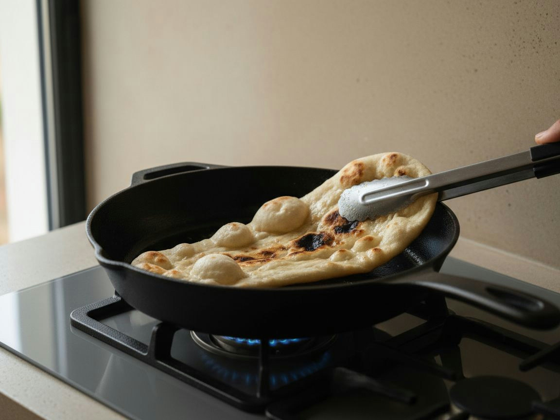 Cocción: coloca el naan sobre el hierro