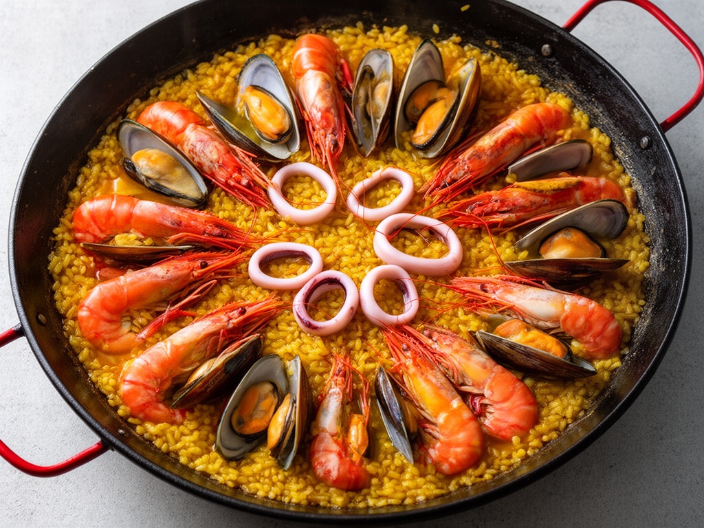 Marisco colocado sobre el arroz