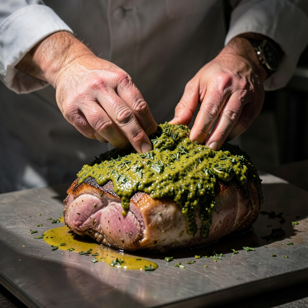 Preparar y prensar la costra de hierbas provenzales