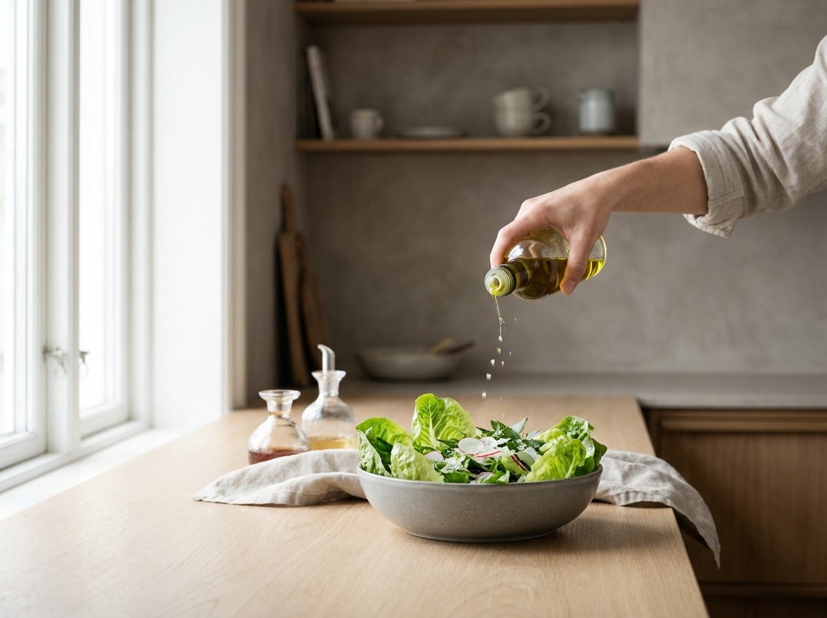 Ensalada de lechuga aliñándose fresca