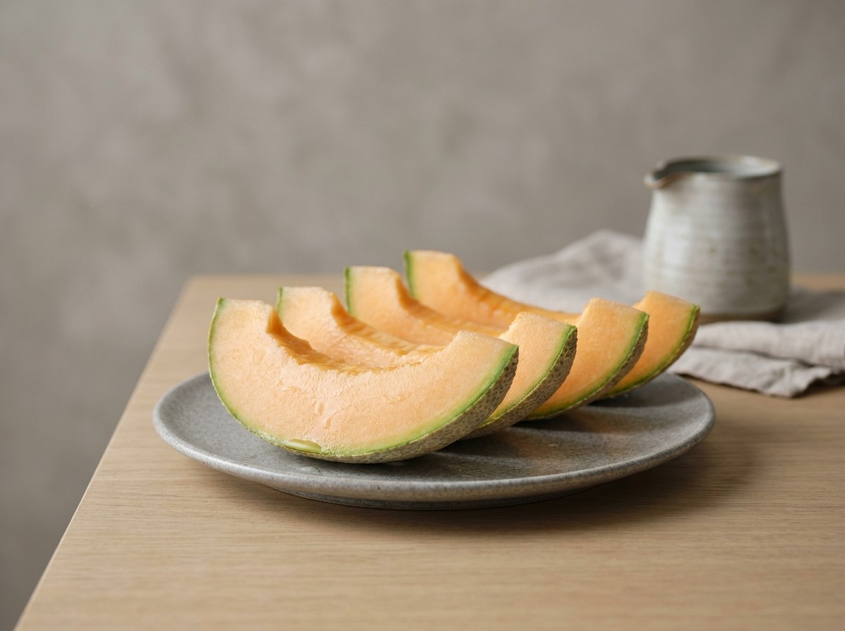 Gajos de melón frío dispuestos en el plato