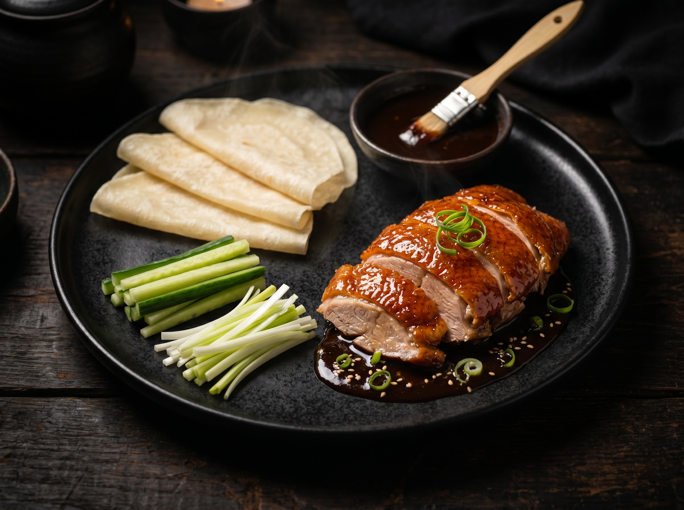 Pato Pekín crujiente con pancakes y hoisin