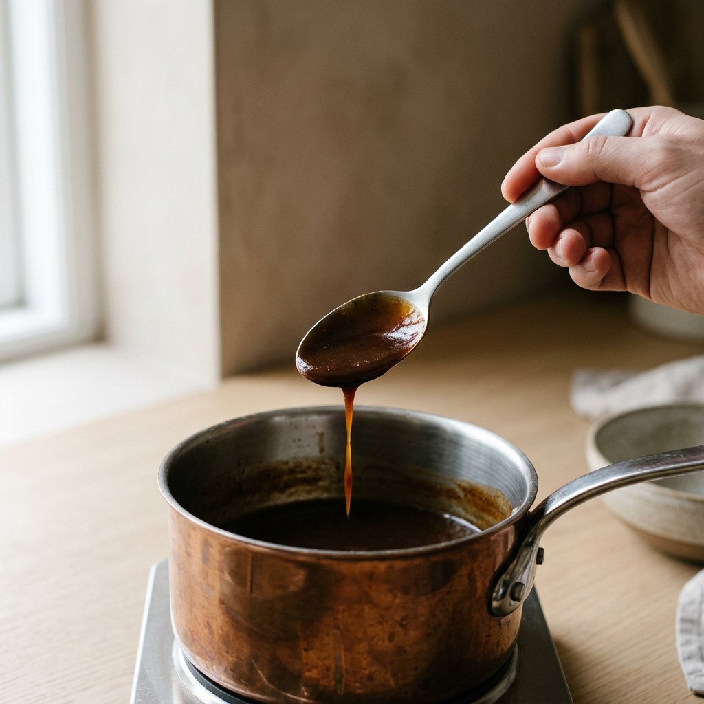 Salsa de caza colada y reduciéndose hasta napar la cuchara