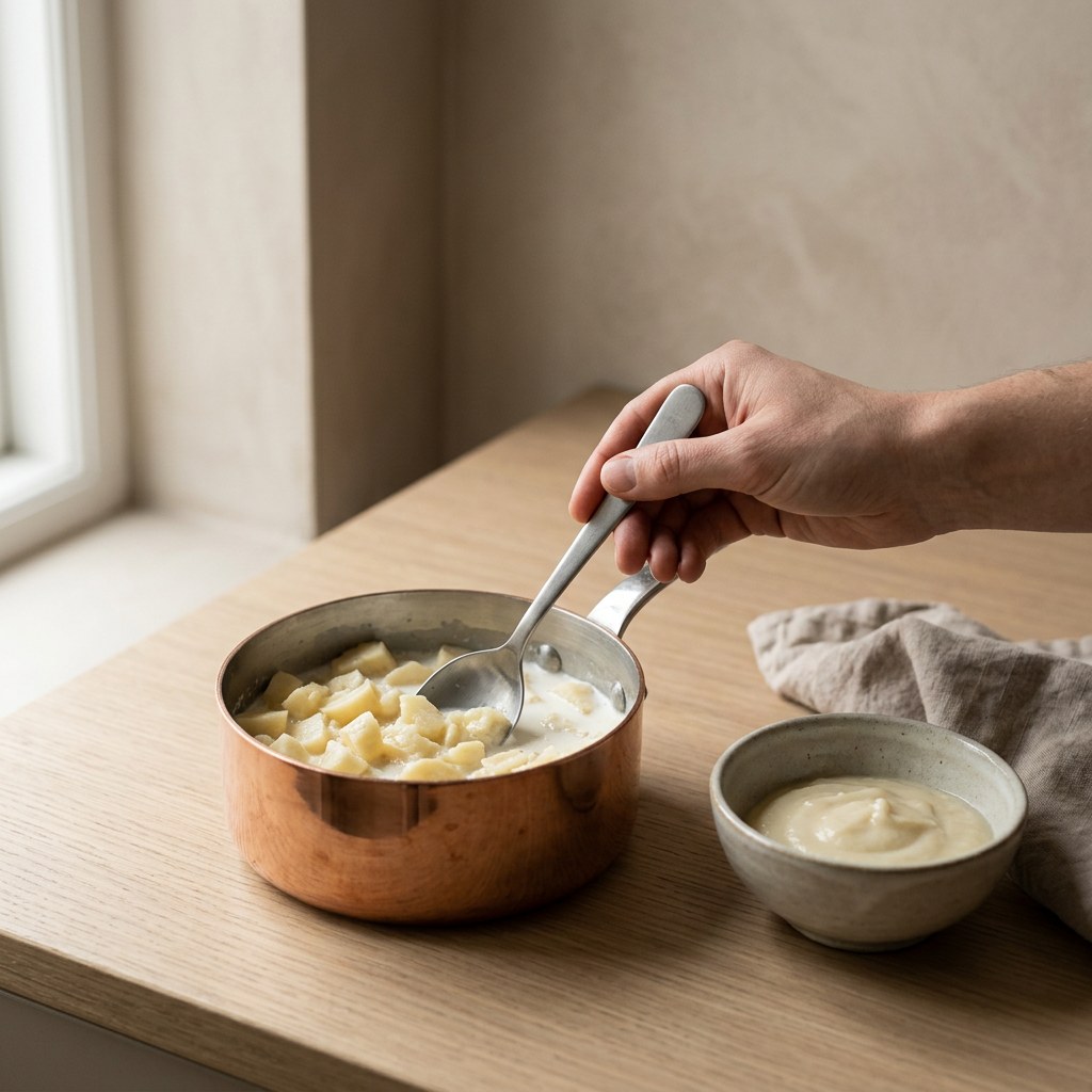Chirivías cociéndose en leche y nata para el puré sedoso
