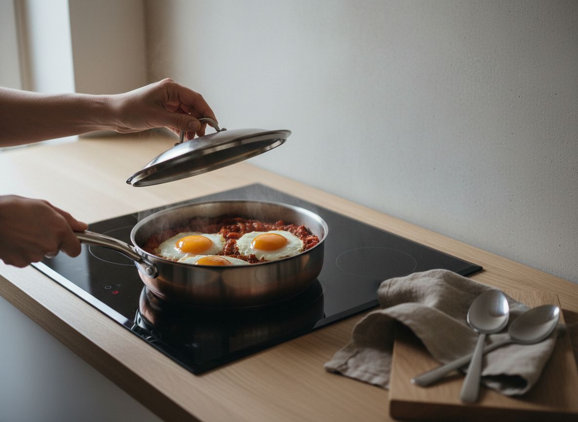 Mientras los huevos cuajan, corta los 80 g de jamón de Bayona en tiras de un centímetro de ancho y déjalas extendid