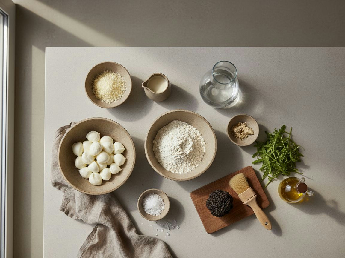 Pizza Bianca con Mozzarella, Trufa y Rúcula — ingredientes