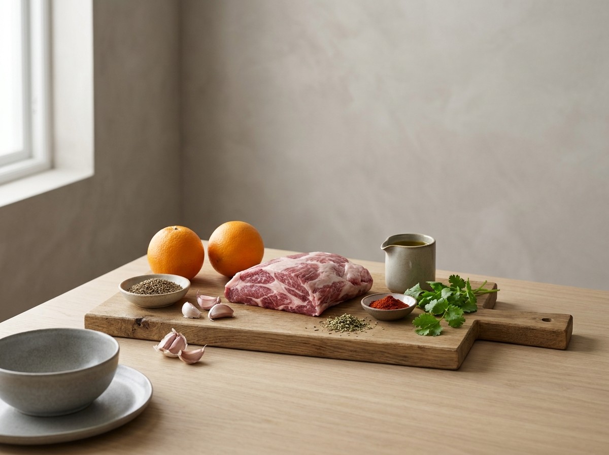 Ingredientes: presa ibérica, naranja, comino, ajo, pimentón, orégano y aceite