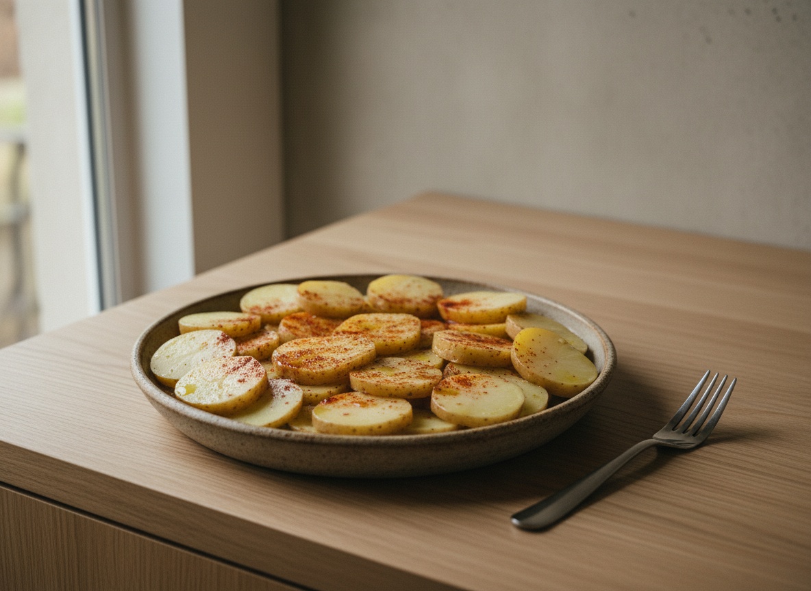Cachelos cortados en rodajas gruesas dispuestos como cama en el plato