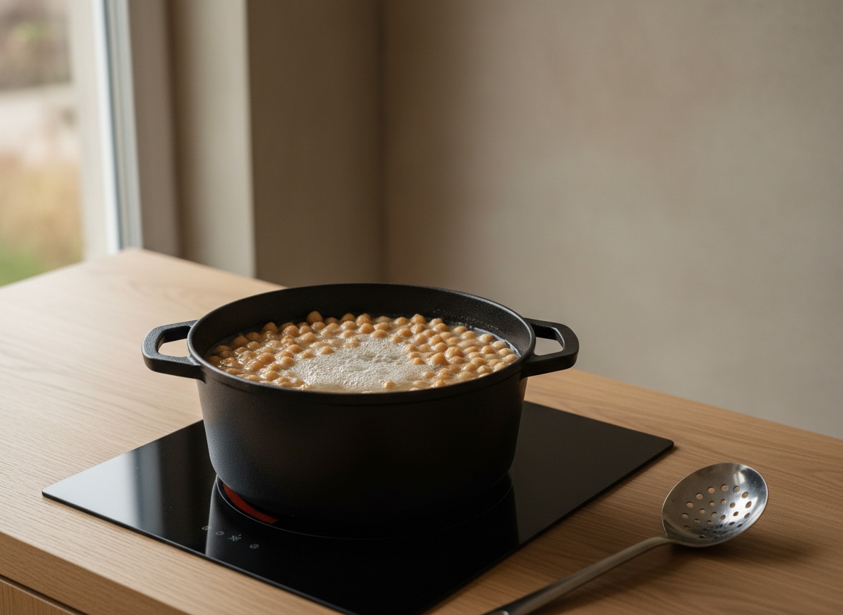 Garbanzos cociendo en la olla hasta quedar muy tiernos