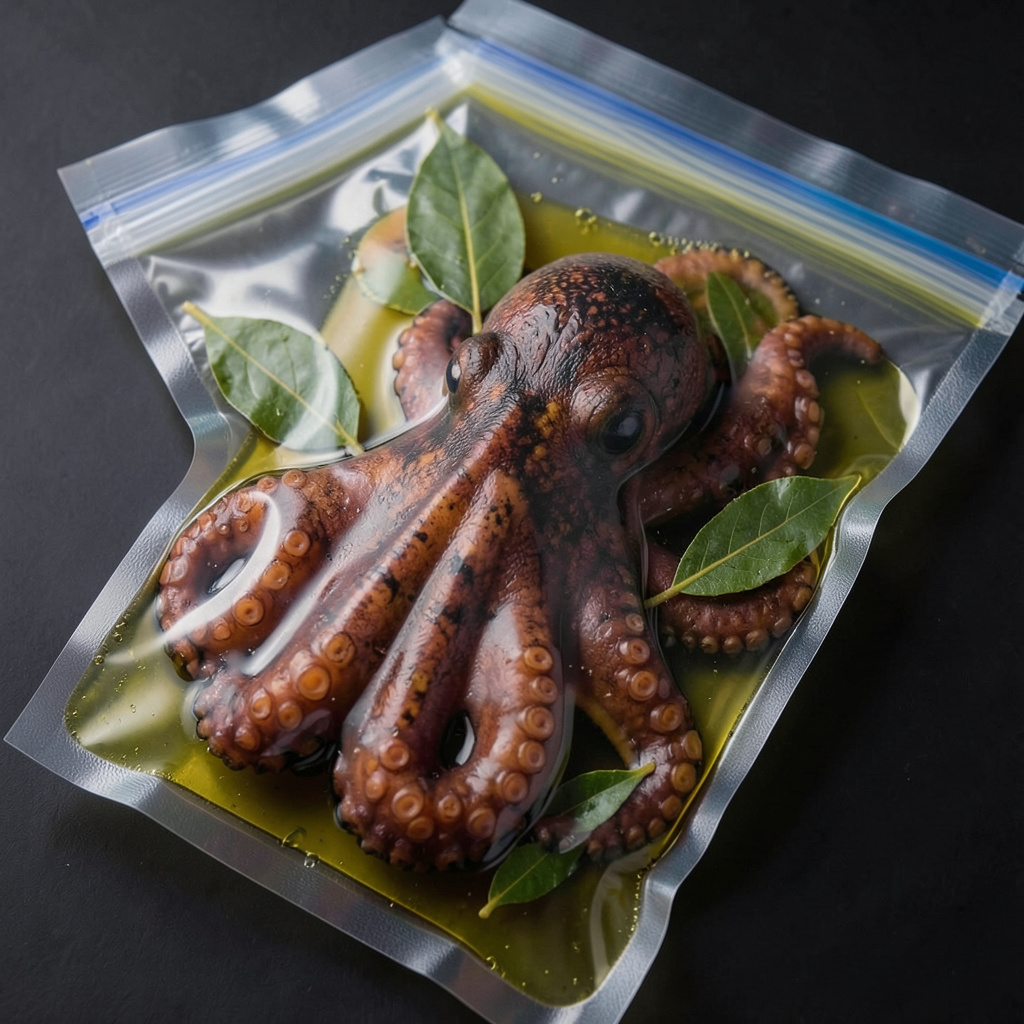 Envasar pulpo al vacío con aceite y aromáticos