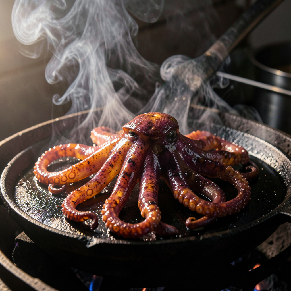 Sellado de tentáculos en plancha seca a 220-250°C