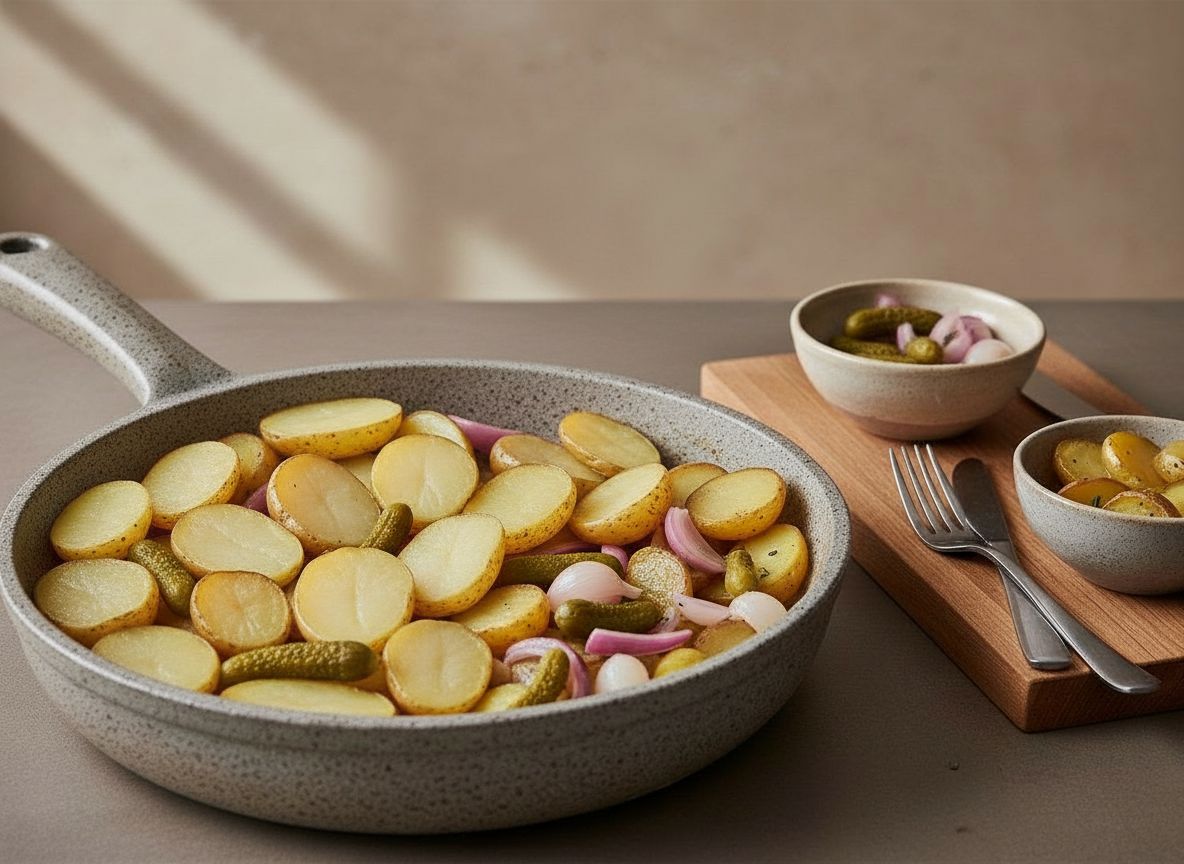 Corta las patatas por la mitad a lo largo y repártelas con la cara de corte hacia arriba en platos calientes o en l