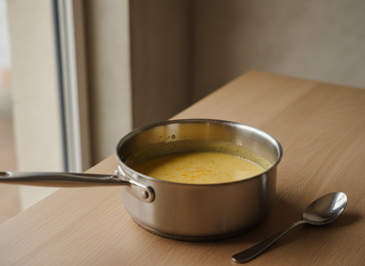 Beurre blanc de cítricos sedosa y brillante con ralladura, colada en un cazo