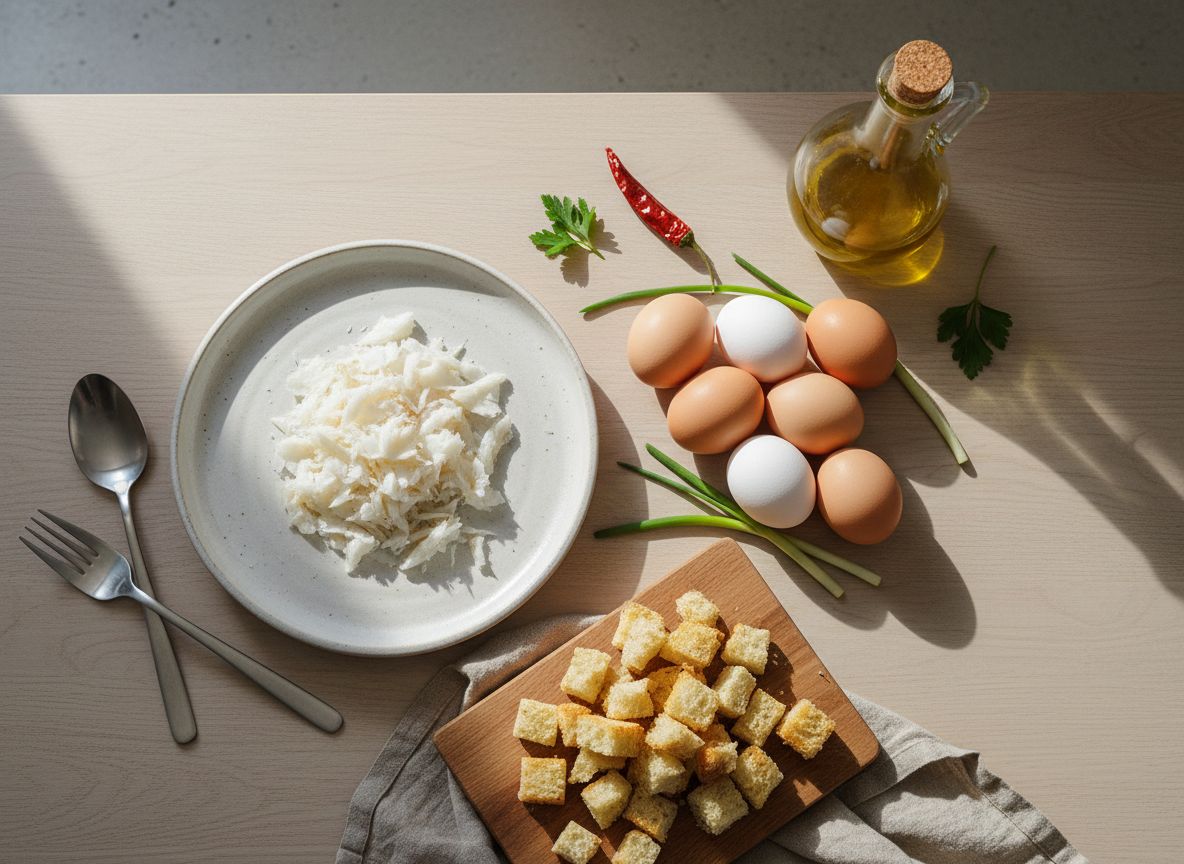 Revuelto de Bacalao con Ajetes y Pan Frito — ingredientes