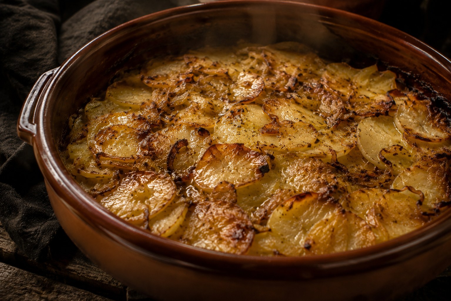 Patatas panaderas doradas tras el primer horneado