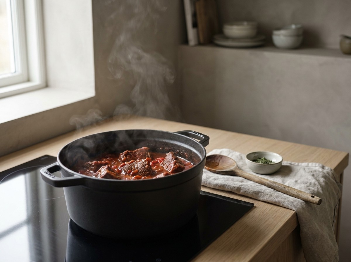 Tomate reduciéndose en el sofrito de pimientos