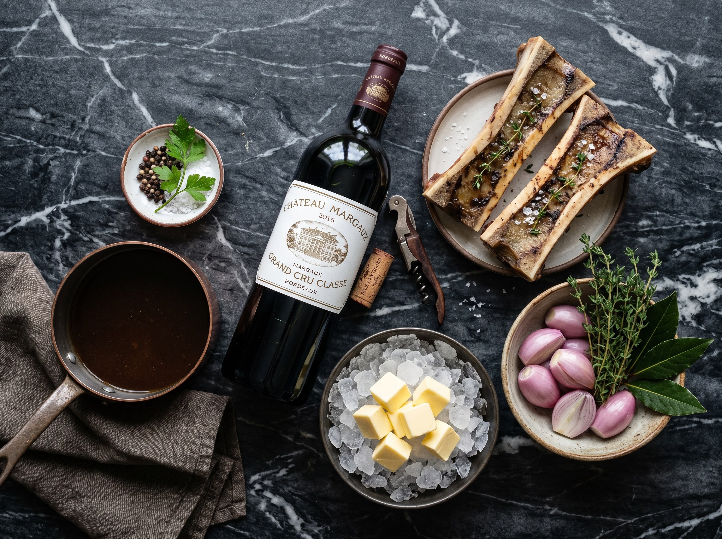 Ingredientes bordelaise Burdeos tuetano mantequilla