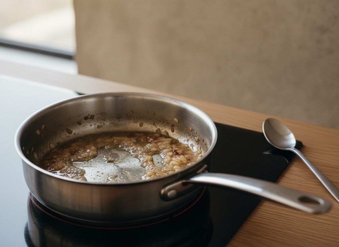 Vino blanco y vinagre reduciéndose casi a seco con la chalota, estilo La Pasión en la Cocina