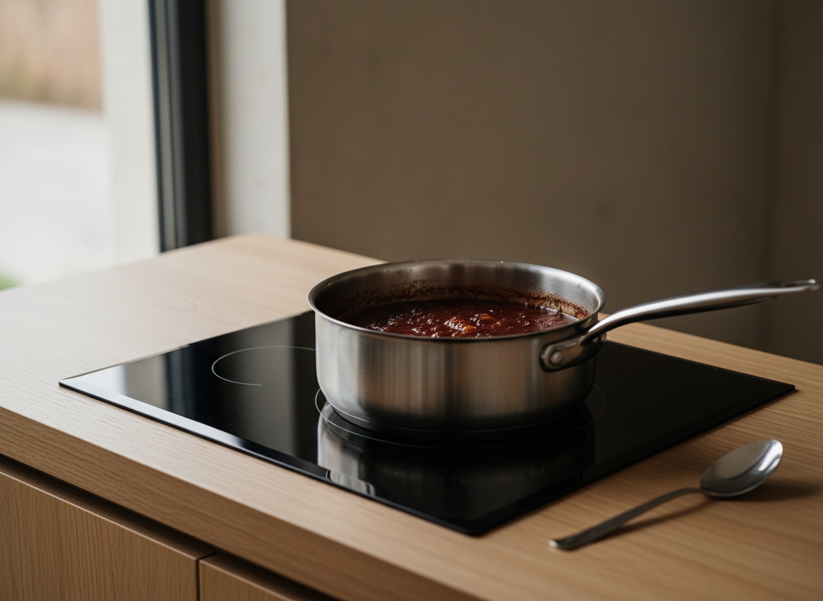 Fondo oscuro mojando la reducción y tomando color caoba en el cazo, estilo La Pasión en la Cocina