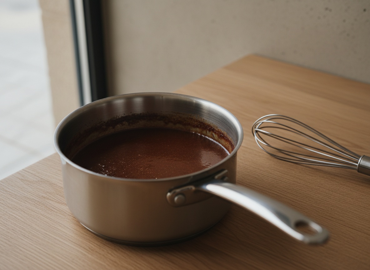 Roux oscuro cocinándose en un cazo hasta color avellana, estilo La Pasión en la Cocina