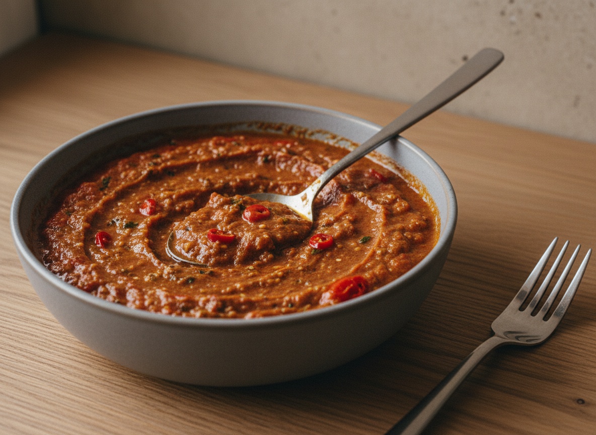 Rectificando y ligando la salsa marinera napante en la cuchara, estilo La Pasión en la Cocina