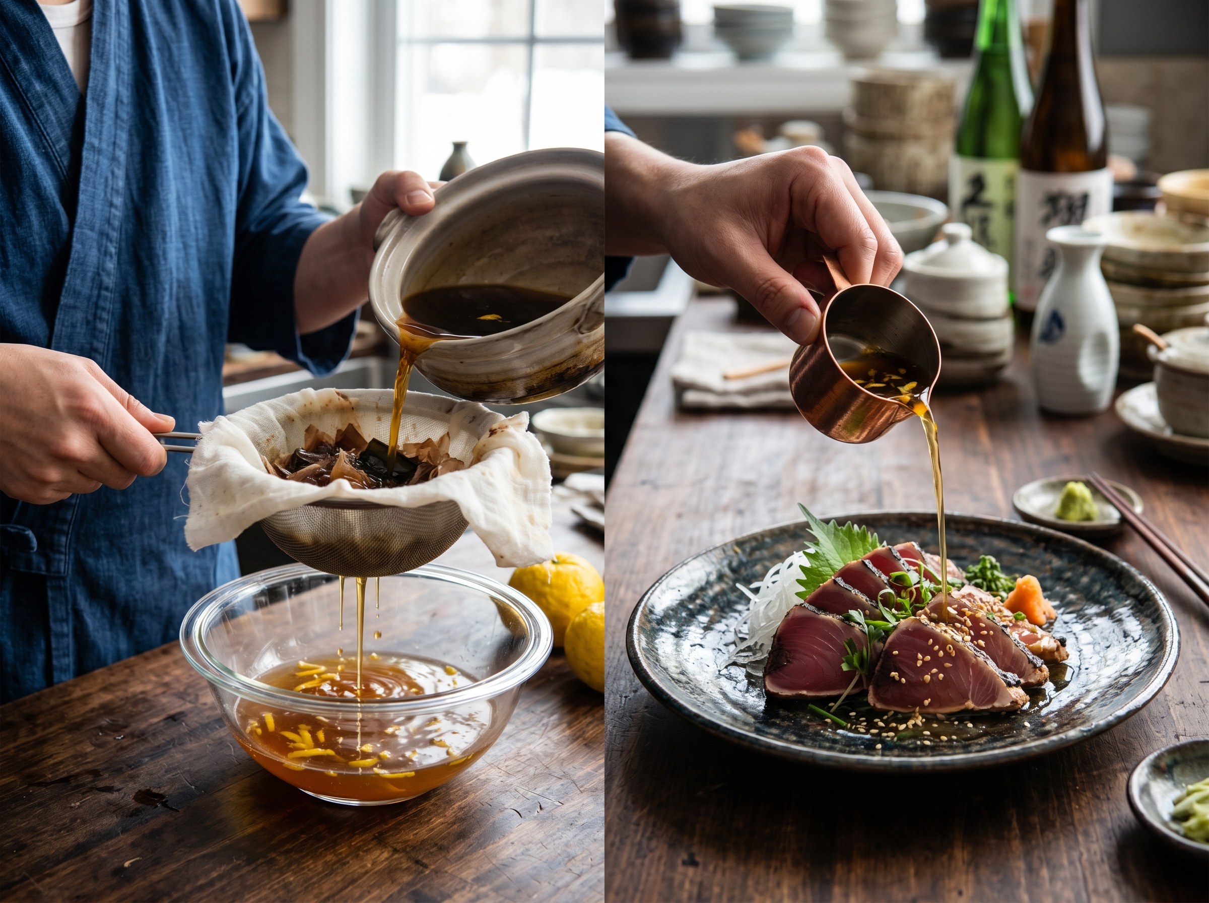 Ponzu colado por tela fina liquido dorado