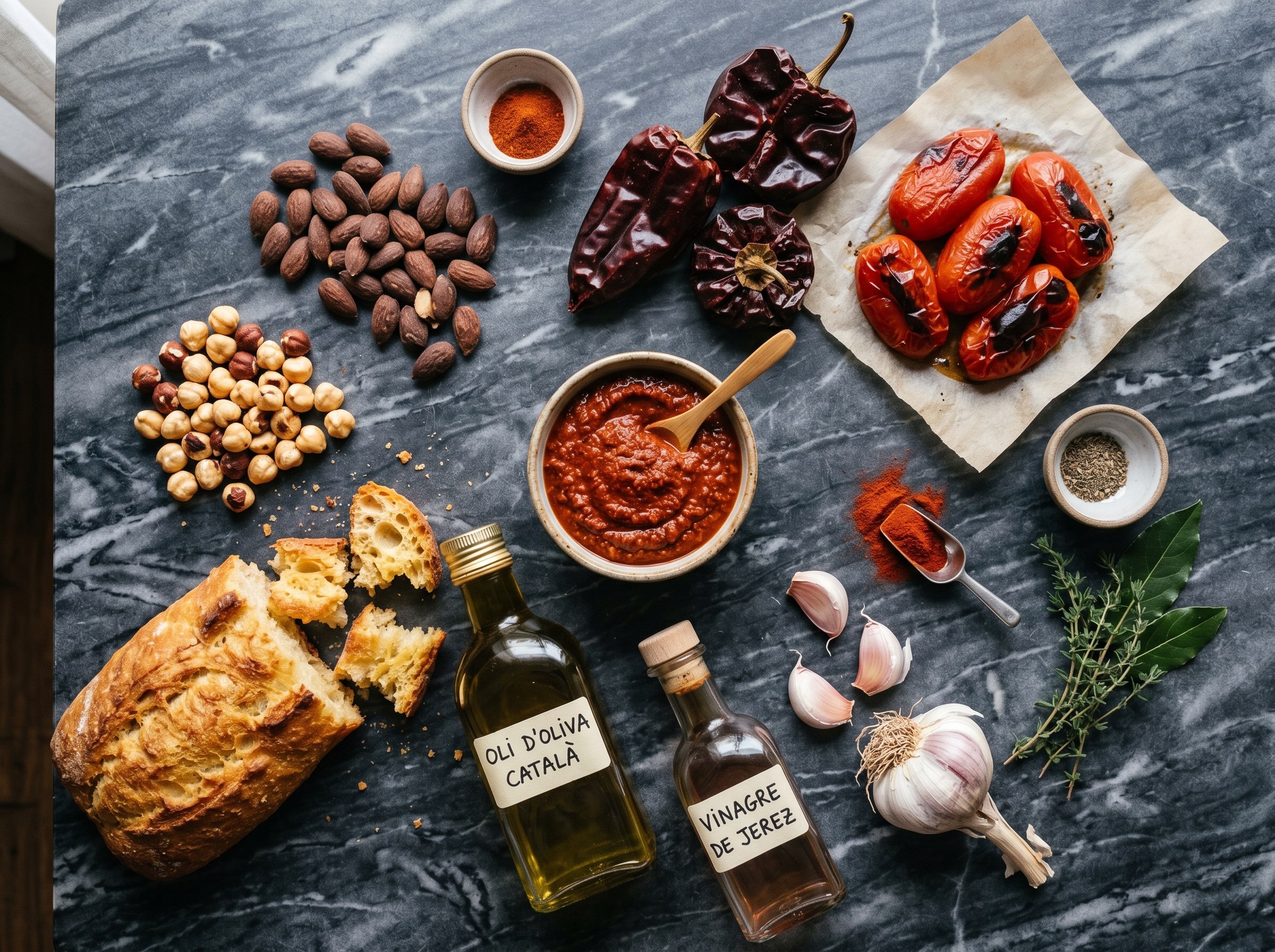 Ingredientes romesco noras tomates almendras