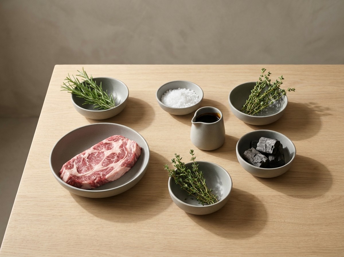 Ingredientes: secreto ibérico, sal gruesa, miel de caña, romero y tomillo
