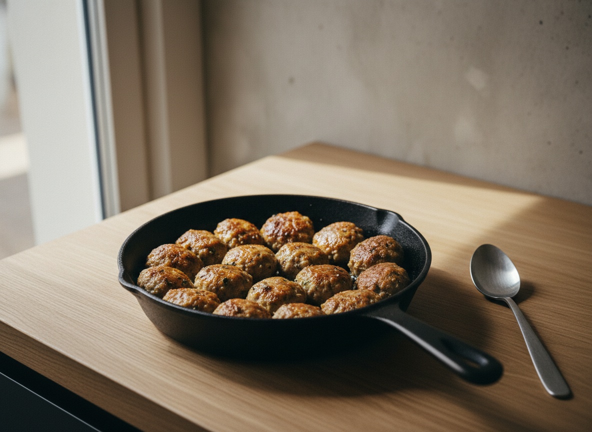 Albóndigas dorándose en la sartén