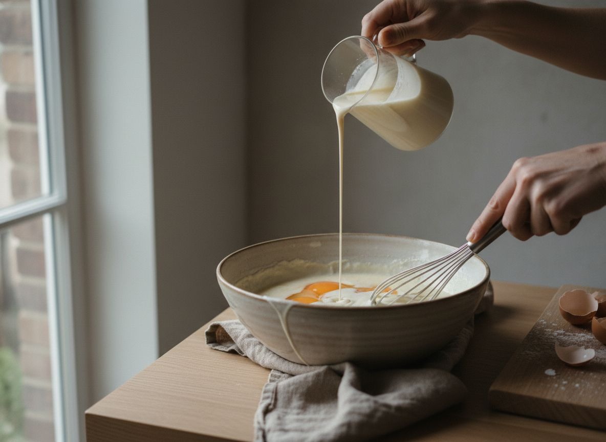 Añadiendo huevos y nata a la mezcla de queso crema