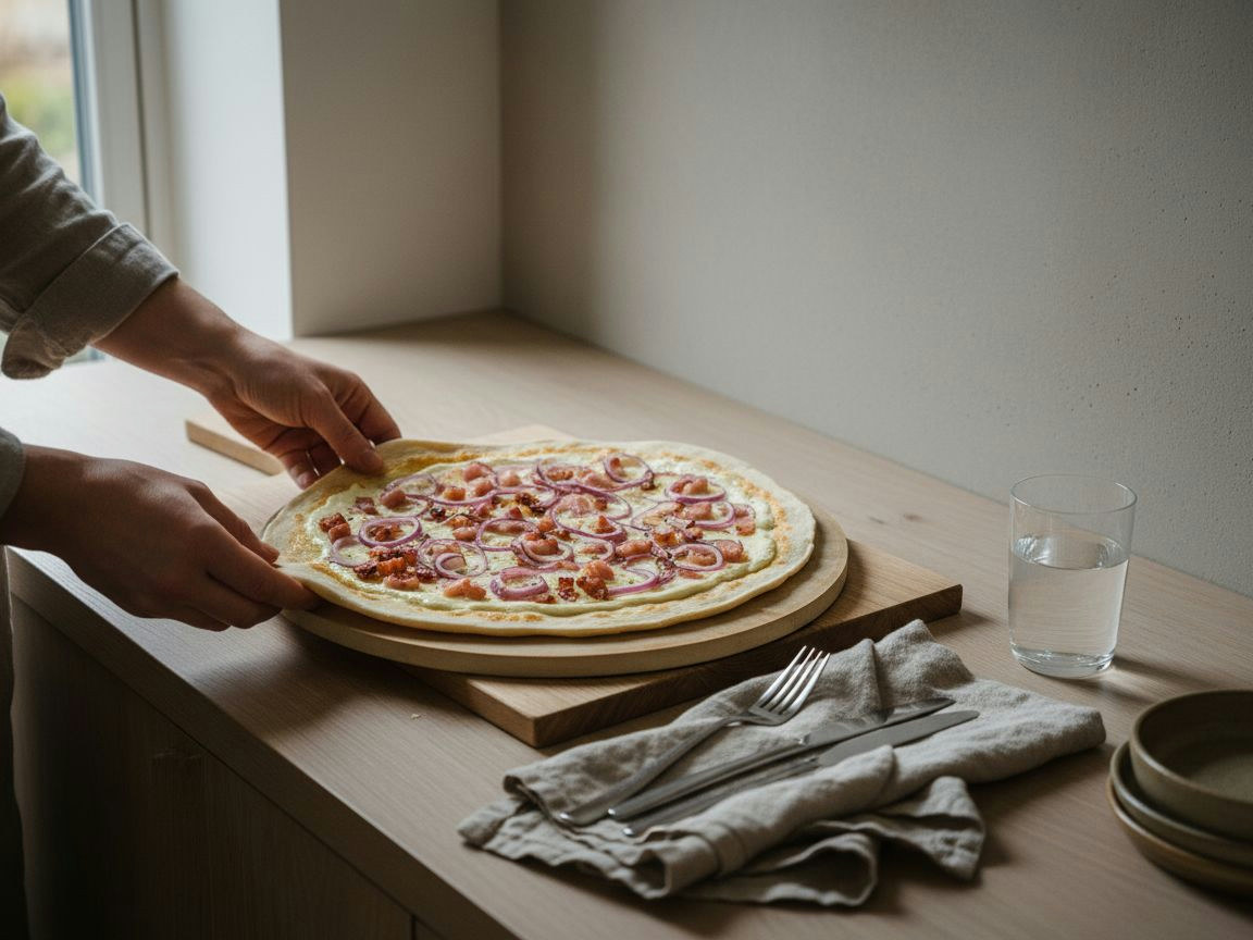 Tarta Flambée Alsaciana con Cebolla y Panceta — paso 7