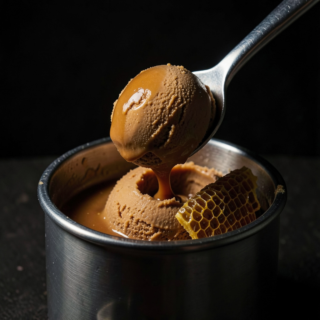 Helado de miel de encina mantecado con panal
