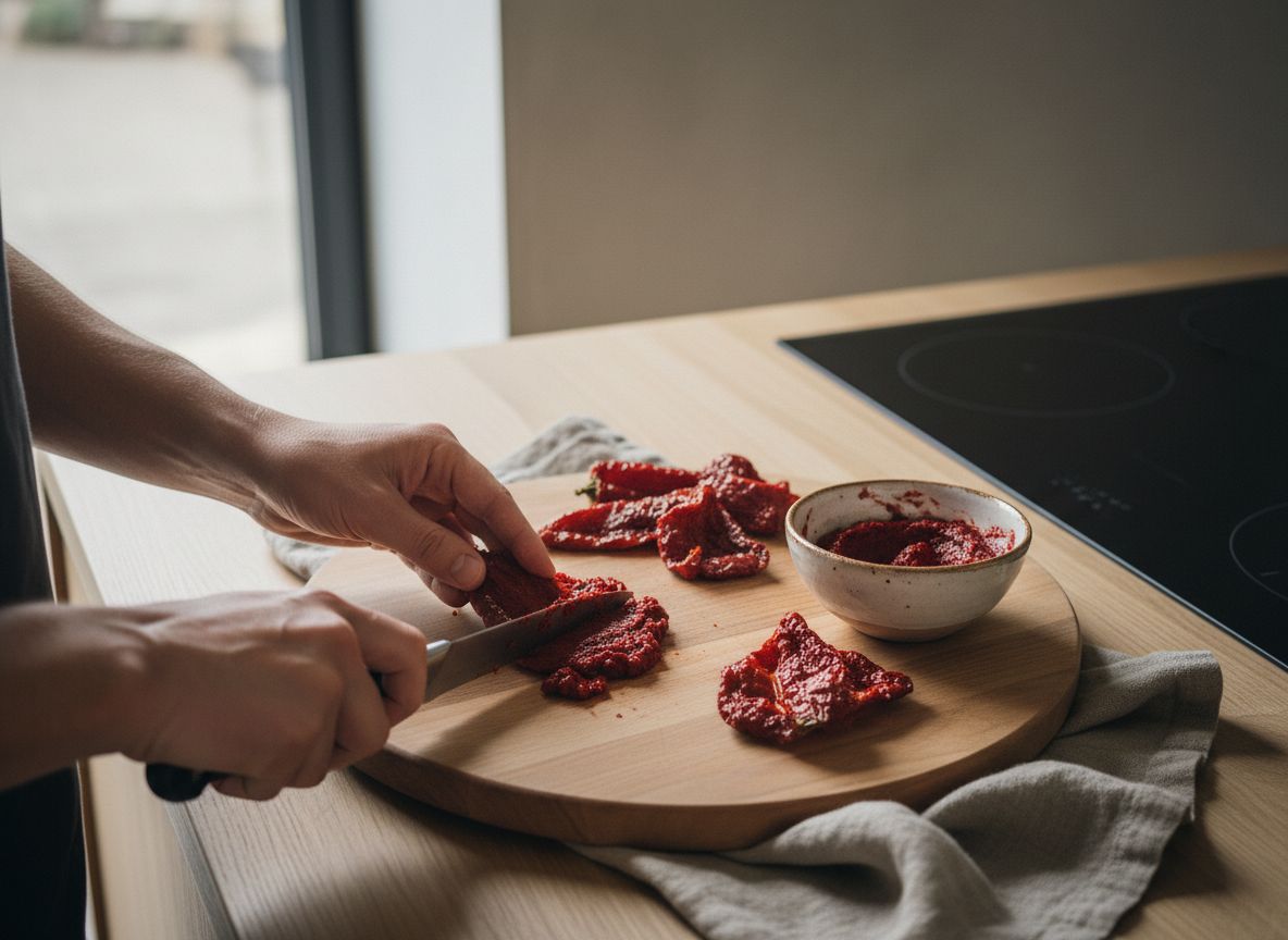 Añade los 30 g de carne de pimiento choricero al sofrito y remueve 2 minutos a fuego medio para que se funda por co