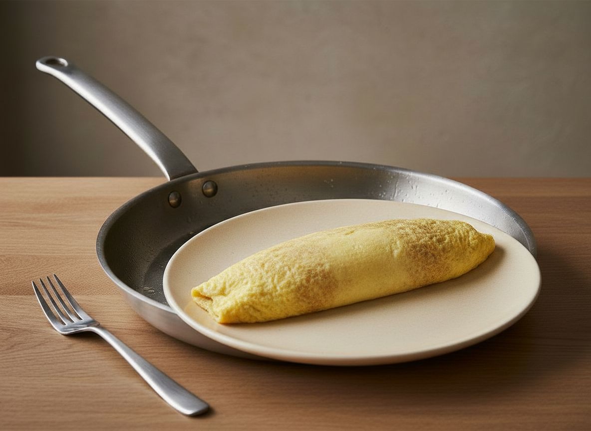 Vuelca la tortilla sobre un plato caliente con la costura hacia abajo, inclinando la sartén y acompañándola con la