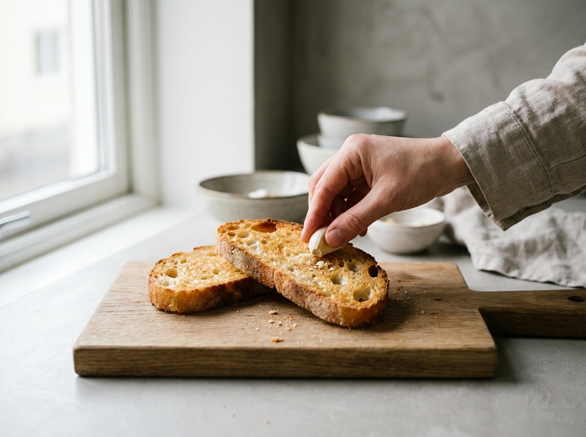Rebanadas de pan de cristal tostándose doradas