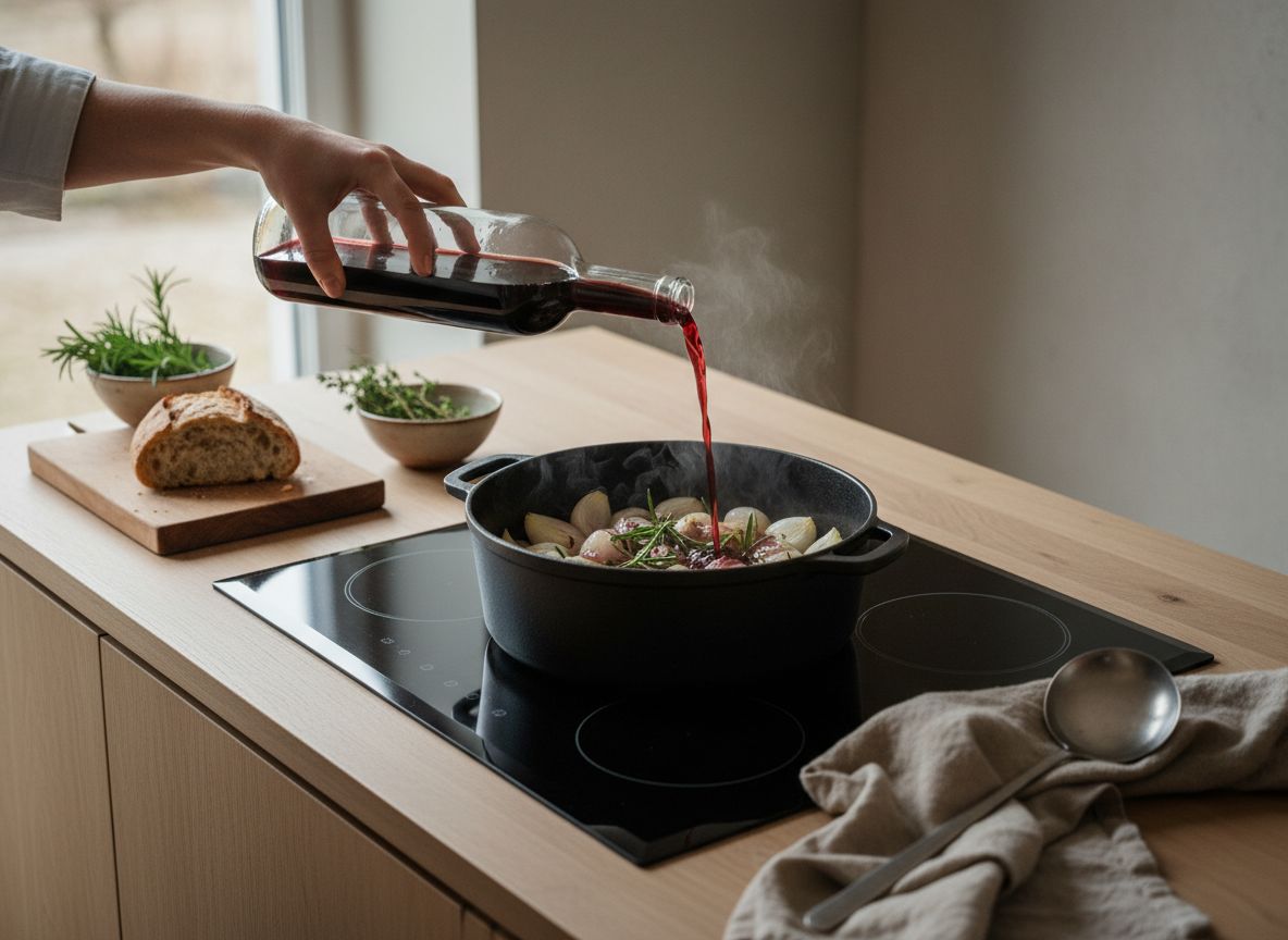 Mientras la salsa reduce, calienta los 250 ml de vino restantes con un chorro de agua en un cazo ancho hasta los 90