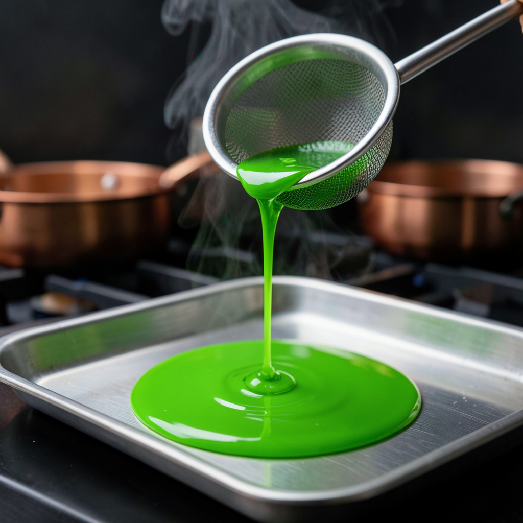 Gel de albahaca colado y vertido en bandeja — agar-agar al 0,6%